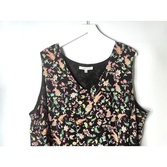 Rose Olive 3X Sleeveless Layered Top Tank Sz 3x Dark Floral V-Neck Black Sheer - Picture 2 of 9